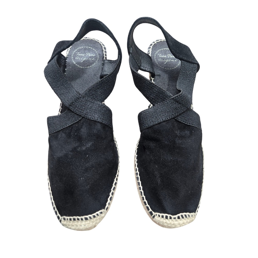 Toni Pons Origens Black Suede Espadrille Slingback Wedge Sandals Spain Womens 39